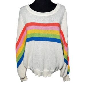 Women’s Rainbow Stripe Drop Shoulder Pullover Sweater 3X Plus Size Shein NWOT